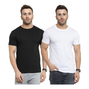 SCOTT INTERNATIONAL : Solid Men Round Neck Black, White T-Shirt  (Pack of 2)