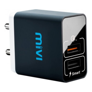 Mivi Quick Charge Dual Port Wall adapter 5 A Multiport Mobile Charger with Detachable Cable  (Black)