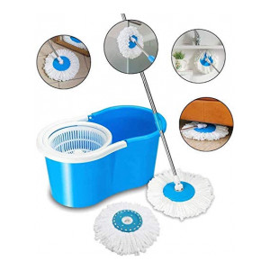 Yinikiz 360 Degree Mop Floor Cleaner with Spin Bucket Mop Set with 2 Microfiber (Blue Colour)
