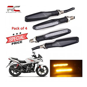 Riderscart KTM Style Sleek Amber LED Bike Indicators Lights for Hero Ignitor (Pack of 4, Yellow)
