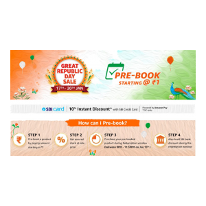 Amazon: Pre-Book Now at Rs 1 and get assured stock during Sale(Pay remaining between 9 PM-11.59 PM 15th Jan)