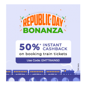 Get 50% cashback upto 250 on Train Bookings in Easemytrip(All Users)