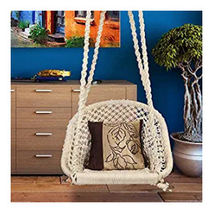Halder Jute Regular Indoor Outdoor D Shape Hanging Swing Chair (Cotton, White, 150 * 65 * 72 cm)