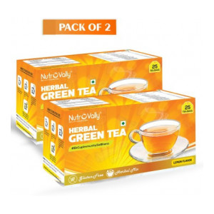 NutroVally Herbal green tea for weight loss & Build Immunity | Premium tea leaves with 18 Active Ingredients (herbal tea bag) Lemon Herbal Tea Bags Box  (2 x 25 Bags)