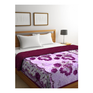 DhroharPurple & White Floral Printed 500 GSM Double Bed Quilt