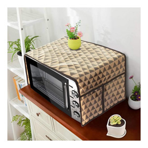 PrettyKrafts Microwave Oven Top Cover, Microwave Cover with Pockets Free Size, with 4 Utility Pockets, Trio Beige
