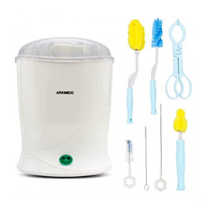 MonBébé Steam Sterilizer for Baby Bottles Pacifiers and Breast Pumps with Bottle Brush Set Large Capacity-Fits 6 Bottles and 99.9% Cleaned in 10 Mins [Apply 60% coupon]