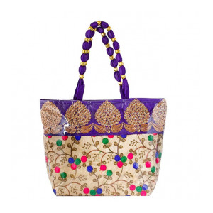 Kuber Industries Floral Design Silk Laminated Embroidered Women's Handbag (Purple) - CTKTC23116