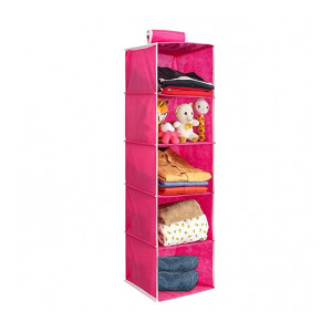 PrettyKrafts 5 Tiers Clothes Hanging Organizer, Wardrobe for Regular Garments, Shoes Storage Cupboard, Hanger Bag - Pink