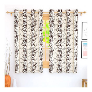 Story@Home Blackout Kitchen Plain Compass Curtain Thermal Insulated Floral Pattern 1 Piece Window Curtains 5 Feet for Bedroom (Coffee Brown Color)