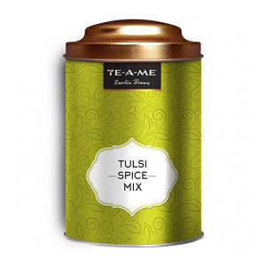 TE-A-ME Tulsi Spice Mix Loose Leaf Infusion Tea Tin, 50 Grams | 100% Natural Ingredients - Tulsi, Cardamom, Ginger Spice, Cinnamon Spice, Black Pepper Spice, Clove Spice | 100% Caffeine Free