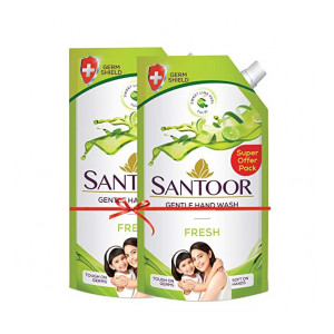 Santoor Fresh Gentle Hand Wash, 750ml (Pack Of 2) With Natural Goodness Of Sweet Lime Peel & Tulsi
