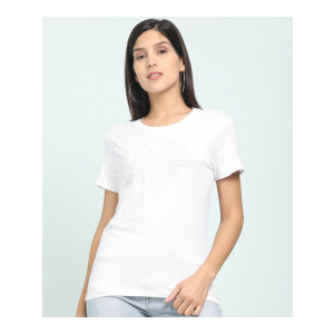 *Masterlink*  Wrangler : Printed Women Round Neck White T-Shirt