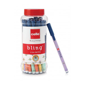 Cello Bling Pastel Ball Pen | Blue Ball Pen | Jar of 25 Units | Best Ball Pens for Smooth Writing | Ball Point Pen Set | Pens for Students | Office Stationery Items