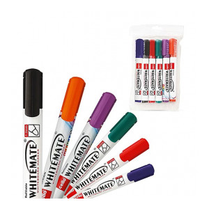 Cello Whitemate Vivid Whiteboard Markers | Set of 6 | Assorted Ink Colours | Whiteboard Marker with Easily Erasable Ink | Refillable Whiteboard Markers | Cello Markers
