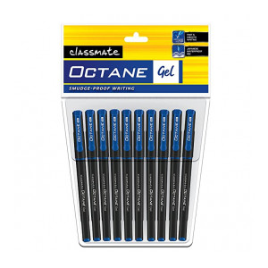 Classmate Octane- Blue Gel Pens (Pack of 10)|Smooth Writing Pens|Water-proof ink for smudge-free writing|Preferred by Students for Exam & Class notes|Study at home essentials