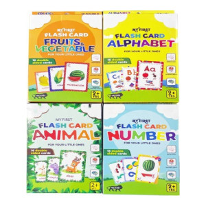 Kiddie Castle My Flash Card Pack of 4 Alphabet, Numbers, Animal, Fruits and Vegetables 64 cards  (Multicolor)