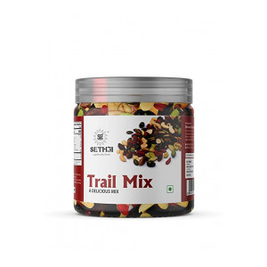 SETHJI Trail Mix Dry Fruits, Nuts, Seeds & berries Jar Pack Almonds, Cashews, Black Raisins, Cranberries, Pumpkin Seeds, and Sunflower Seeds,( Any time snacks for All) (Trail Mix- 250gm, Pack of 1)