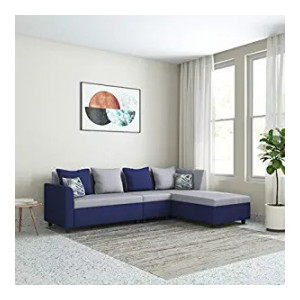 Amazon Brand - Solimo Magnolia Fabric 6 Seater RHS  L Shape Sofa (Grey & Blue)