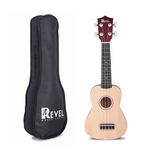 REVEL 21 inches Soprano Ukulele (Refreshing Natural) with carry bag. Core with gentle braced wood for warm bright tone.