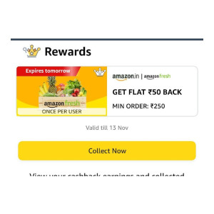Amazon Fresh : Flat Rs 50 Cashback On Min Rs 250  + Extra 10% Off Using RBL Credit Cards