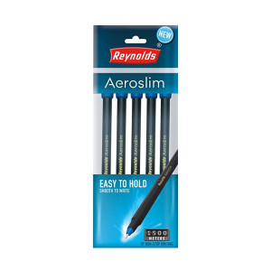 Reynolds AEROSLIM BP 5 CT POUCH - BLUE | Lightweight Ball Pen With Comfortable Grip for Extra Smooth Writing I School and Office Stationery