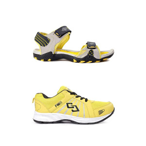Bacca Bucci Men's Mesh FW16 Yellow Sports Shoes and Floaters Combo-UK9