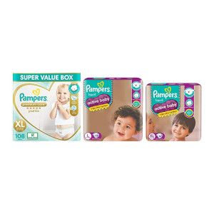 Pampers Premium Care Pants & Active Baby Taped Diapers, Large Size Diapers, (LG) 78 Count, Taped Style Custom fit & Active Baby Taped Diapers, Extra Large Size Diapers, (XL) 56 Count