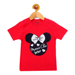 90% OFF Disney By Icable : Girls Printed Pure Cotton T Shirt  (Red, Pack of 1)