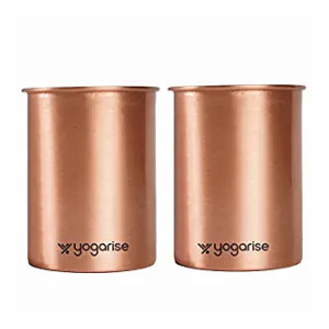 YOGARISE Pack of 2 Copper Glasses for Home & Office, BPA-Free Copper Tumblers, Non-Toxic Copper Glasses for Drinking Water, Lightweight, Easy to Clean, Eco-Friendly (250ml Each) (Copper)