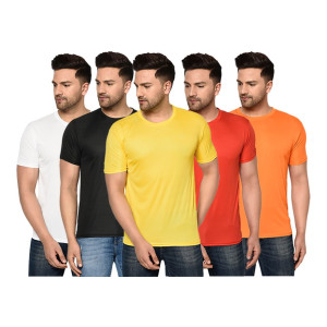84% OFF InkTees : Pack of 5 Round_5_05_XXL Men Solid Round Neck Multicolor T-Shirt