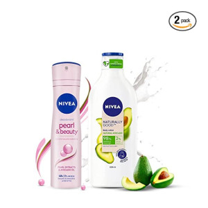 NIVEA Pearl and Beauty Deodorant 48Hours, 150ml and NIVEA Naturally Good, Natural Avocado Body Lotion, 200 ml