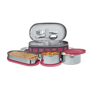 MILTON Corporate Lunch Stainless Steel Containers Set of 3, Maroon