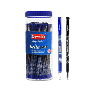 Reynolds BRITE PLUS 25 CT JAR - 20 BLUE & 5 BLACK I Lightweight Ball Pen With Comfortable Grip for Extra Smooth Writing I School and Office Stationery | 0.7mm Tip Size