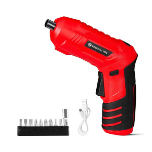 Buildskill Pro BIXO 3.6V Cordless/Battery Powered Light Screwdriver Machine, Keyless Chuck, Led Light, 250RPM, Two Way Control, Reversible, Light Duty, With 10Pcs Screwing Bits (Red) (Pack of 12)