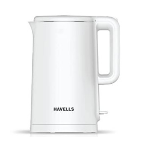Havells Caro 1.5 litre Double Wall, 304 Stainless Steel Inner Body, Cool touch outer body, Wider mouth, 2 Year warranty (White, 1250 Watt) [coupon]