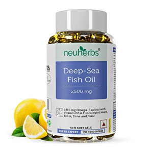 [Apply ₹100 Off Coupon] Neuherbs Deep Sea Omega 3 Fish Oil - Omega 3 Supplement Triple Strength 2500 Mg, Vitamin D - Fish Oil softgels With No Fishy Burps with Lemon Flavour- 60 Softgel for Men and Women