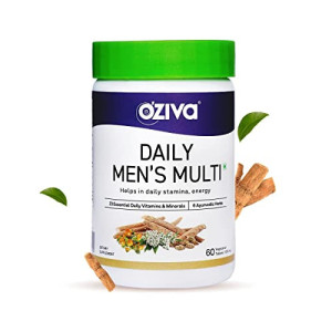 OZiva Daily Men’s Multivitamin Tablets - 60 Veg Tablets (Multivitamin for Men with Ashwagandha, Akarkara & Choline) for Daily Stamina, Energy & Immunity (Daily Men's Multi, 60 Tablet)