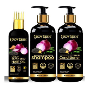Growkesh Red Onion Black Seed Oil Ultimate Hair Care Kit (Shampoo + Hair Conditioner + Hair Oil)  (3 Items in the set)