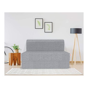 Coirfit Folding Sofa Cum Bed - Perfect for Guests - Jute Fabric Washable Cover - Grey | 3' X 6' Feet