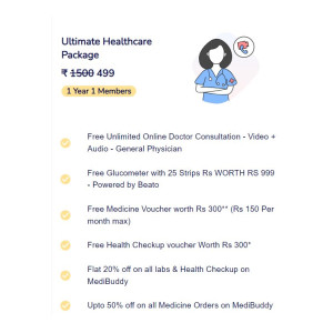 Loot : Medibuddy Ultimate Healthcare Package (Worth ₹1500) at Rs.499