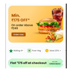 Magicpin LOOT:  Flat 175 off On Food delivery Orders of 249 or more (Account specific Offer)
