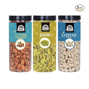 WONDERLAND FOODS (DEVICE) Healthy Dry Fruits Combo Pack 1.5Kg (500G X 3)|Almonds (Np),Cashews (W-320),Long Green Raisins Jar|Nutritious & Delicious High In Fiber & Boost Immunity