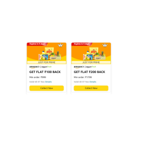 Amazon Fresh | Get 100 Cashback On 999. Order | 200 Cashback On 1799 Order+ Extra 10% Off Using ICICI Cards (Min. Order Rs.2500)[Just For Prime Members]