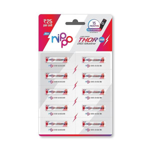 Nippo Thor Leakproof Alkaline AAA Batteries 1.5 V| Pack of 10 | Longer Lasting Batteries | Guaranteed 15 Months in Remote | Non-Rechargeable [Apply ₹24 Coupon ]
