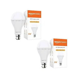 amazon basics - Rechargeable 9W LED Emergency Inverter Bulb, Cool White (Base B22, Pack of 2)