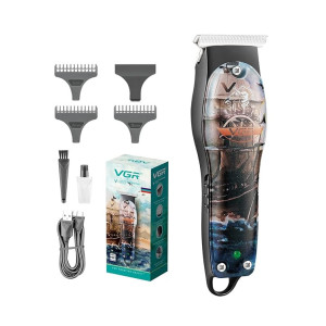 VGR V-953 Graffiti Design Professional Rechargeable cordless Hair & Beard Trimmer with Stainless steel Blades, USB Charging cable, 3 Guide Combs for men Runtime: 120 mins, 600 mAh Li-ion Battery