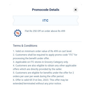 Paytm ONDC LOOT: Buy any ITC Product worth 500 and get 250 off (Apply code ITC Valid 2 Times Per Week per User)