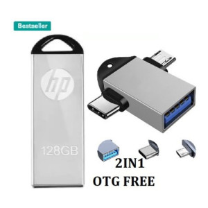 HP V220G 2IN OTG FREE 128 GB Pen Drive  (Silver)