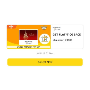 Amazon : 100 Cashback On Min. 3000 Gift Card via UPI
